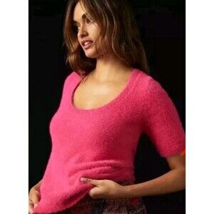 Maeve Rona Eyelash Sweater Tee Hot Pink Size Medium Stretch Women’s